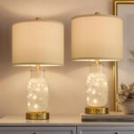 Oneach 22" Glass Table Lamps Set of 2, White Modern Bedside Lamp with LED Night ... - Image 6