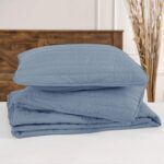 Chanasya Premium Queen Size Washed Microfiber Quilted Coverlet Set – Solid Blue ... - Image 3