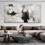 QSQ Black And Off-White Large Abstract Wall Art For Living Room Decor Grunge Roo... - Image 4