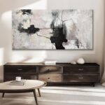 QSQ Black And Off-White Large Abstract Wall Art For Living Room Decor Grunge Roo... - Image 5