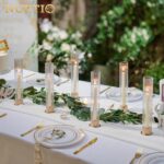 NUPTIO Hurricane Glass Candle Holders: Set of 18 Gold Taper Holders Bulk with Fl... - Image 3