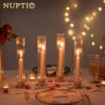 NUPTIO Hurricane Glass Candle Holders: Set of 18 Gold Taper Holders Bulk with Fl... - Image 7