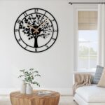 Metal Large Tree of Life Wall Clock, Wall Clock with Bird on Tree Design, Batter... - Image 7