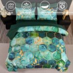 ANGIYUIN 7 Pieces Turquoise Gold Marble Comforter Set Queen Watercolor Printed B... - Image 5