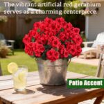 Artificial Flowers for Outdoors, 6 Bundles Realistic Silk Fake Red Geraniums, Fa... - Image 6