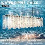 Modern Black Rectangle Chandelier, 48" Dining Room Chandelier with Water Ripple ... - Image 4