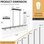 Modern Black Rectangle Chandelier, 48" Dining Room Chandelier with Water Ripple ... - Image 5