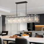 Modern Black Rectangle Chandelier, 48" Dining Room Chandelier with Water Ripple ... - Image 7
