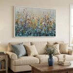 Framed Abstract Floral Wall Art, Blue Purple Green Flower Landscape Canvas Paint... - Image 3