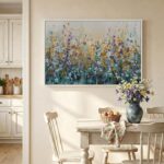 Framed Abstract Floral Wall Art, Blue Purple Green Flower Landscape Canvas Paint... - Image 5