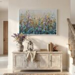 Framed Abstract Floral Wall Art, Blue Purple Green Flower Landscape Canvas Paint... - Image 9