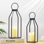 Perfnique Modern Farmhouse Lantern Decor, 15'' 13'' Set of 2 Black Metal Lantern... - Image 3