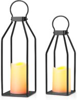 Perfnique Modern Farmhouse Lantern Decor, 15'' 13'' Set of 2 Black Metal Lantern... - Image 6