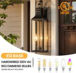 22" Large Outdoor Wall Lights, 2-Pack Black Porch Lights with Clear Glass, Water... - Image 5