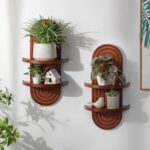 Mid Century Wall Shelves with Ledge: 22inch Large 2-Tier Walnut Boho Floating Sh... - Image 3