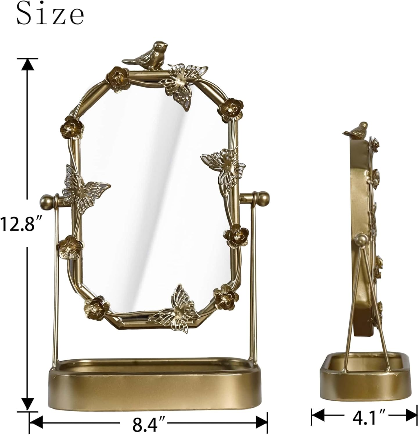HSDDHOME Vintage Gold Tabletop Makeup Mirror, Bird & Butterfly Decorative Vanity... - Image 4