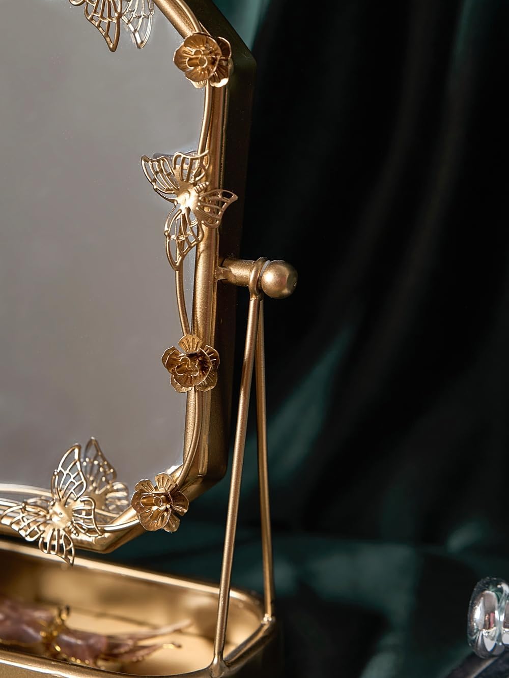 HSDDHOME Vintage Gold Tabletop Makeup Mirror, Bird & Butterfly Decorative Vanity... - Image 7