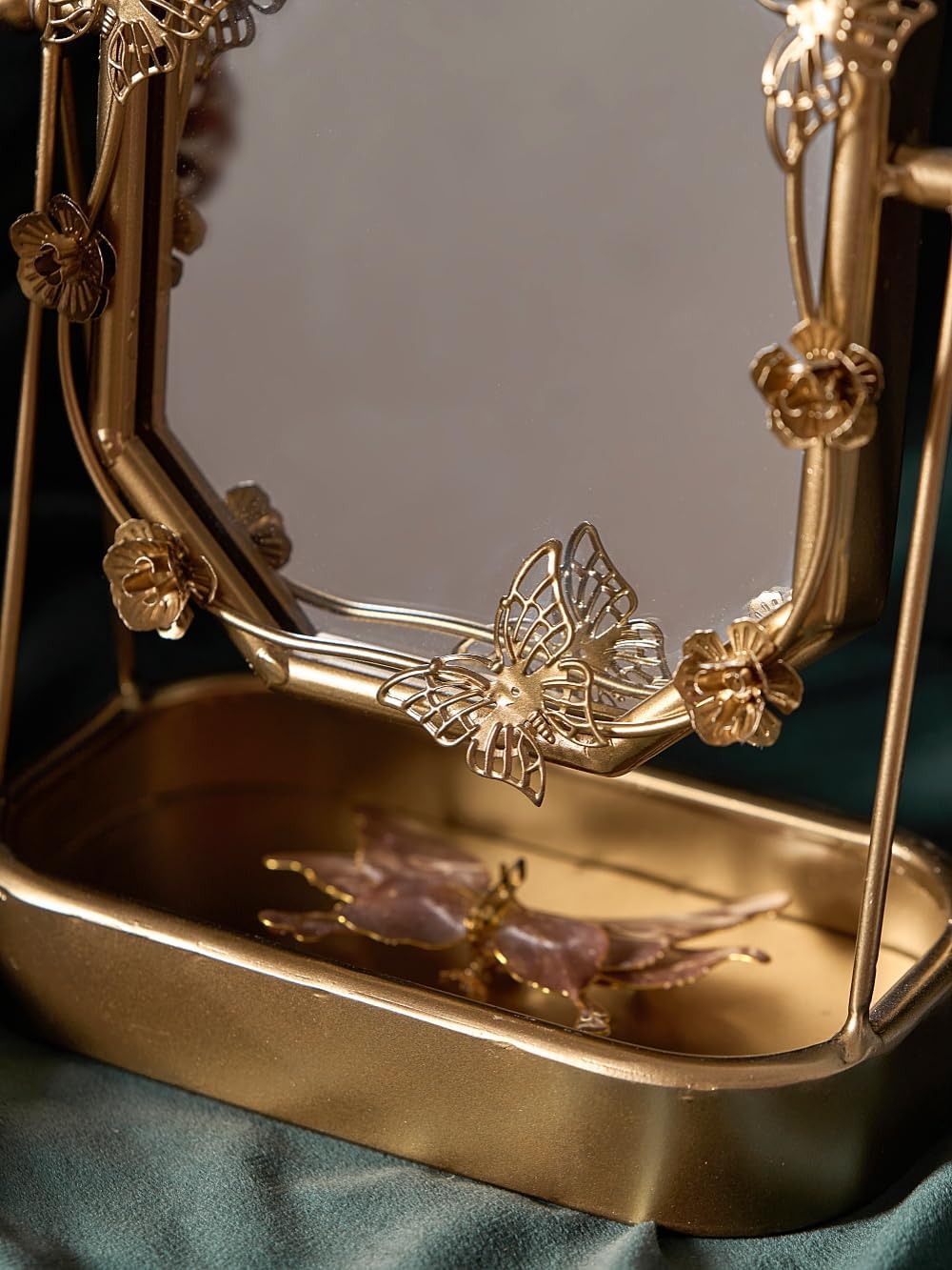 HSDDHOME Vintage Gold Tabletop Makeup Mirror, Bird & Butterfly Decorative Vanity... - Image 9
