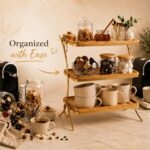 Wooden 3 Tier Serving Stand- Bamboo & Gold Tiered Dessert Tray for Party, Cupcak... - Image 4