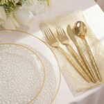 I00000 150Pcs Clear Plastic Plates with Gold Rim,Clear Disposable Plates with si... - Image 4