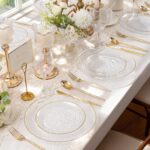 I00000 150Pcs Clear Plastic Plates with Gold Rim,Clear Disposable Plates with si... - Image 6