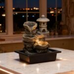 Indoor Tabletop Waterfall Fountain with Rock Pagoda & Lotus Leaf, Design for Hom... - Image 10