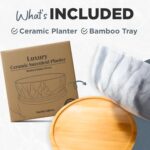 Pastel Marble Inspired 8 Inch Ceramic Succulent Planter with Drainage Hole & Bam... - Image 4