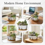 Pastel Marble Inspired 8 Inch Ceramic Succulent Planter with Drainage Hole & Bam... - Image 5