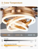 52" Gold Ceilling Fans with Lights Modern Chandelier Fan DC Motor Dimmable Led F... - Image 5