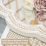 24 Inch Round Wall Mirror, Whitewashed Wooden Frame with Scalloped Edge & Beaded... - Image 5