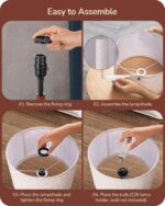 EDISHINE Mid Century Table Lamp, Pull Chain Switch Bedside Lamp with Linen Shade... - Image 6