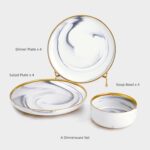 Pokini Marble Gold Rim Dinnerware Sets, Porcelain Plates and Bowls Sets, Modern ... - Image 3