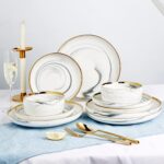 Pokini Marble Gold Rim Dinnerware Sets, Porcelain Plates and Bowls Sets, Modern ... - Image 4