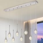 8-Light Rectangle Brushed Nickel Crystal Chandelier, Dimmable LED Bubble Raindro... - Image 9