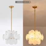 Dia 15.75 Inches Modern Glass Chandelier for Foyer, Gold Dining Room Light Fixtu... - Image 5