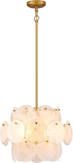 Dia 15.75 Inches Modern Glass Chandelier for Foyer, Gold Dining Room Light Fixtu... - Image 9