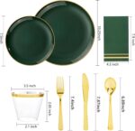 NOCCUR 350PCS Green Plastic Plates - Disposable Green Gold Dinnerware Set for 50... - Image 3