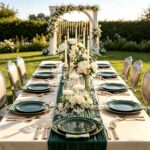 NOCCUR 350PCS Green Plastic Plates - Disposable Green Gold Dinnerware Set for 50... - Image 4