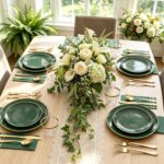 NOCCUR 350PCS Green Plastic Plates - Disposable Green Gold Dinnerware Set for 50... - Image 6