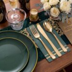 NOCCUR 350PCS Green Plastic Plates - Disposable Green Gold Dinnerware Set for 50... - Image 7