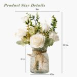 YJ Fake Flowers with Vase, Silk Roses Artificial Flowers in Vase, Faux Flower Pl... - Image 4