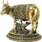 Designer Brass Cow with Calf for Good Luck Vastu Fengshui Showpiece for Home Dec... - Image 3