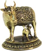 Designer Brass Cow with Calf for Good Luck Vastu Fengshui Showpiece for Home Dec... - Image 6