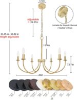 Modern Gold Chandelier, 6-Light Metal Farmhouse Dining Room Light Fixture, Candl... - Image 3