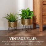 MyGift Modern Brass Tone Metal Planter Pots with Pebbled Texture, Hammered Plant... - Image 3
