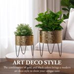 MyGift Modern Brass Tone Metal Planter Pots with Pebbled Texture, Hammered Plant... - Image 4