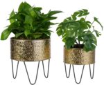 MyGift Modern Brass Tone Metal Planter Pots with Pebbled Texture, Hammered Plant... - Image 6