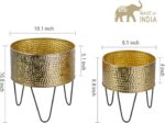 MyGift Modern Brass Tone Metal Planter Pots with Pebbled Texture, Hammered Plant... - Image 7