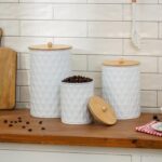 Kitchen Canister Set of 3 Tea Coffee Sugar Containers with Airtight Bamboo Lids ... - Image 3