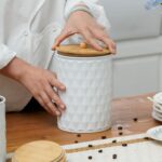 Kitchen Canister Set of 3 Tea Coffee Sugar Containers with Airtight Bamboo Lids ... - Image 4